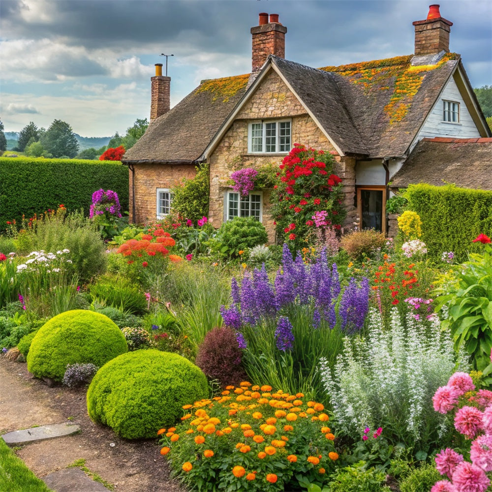 Spring Flower Backdrop Cottage Surrounded Blooming Garden Backdrop BRP11-543