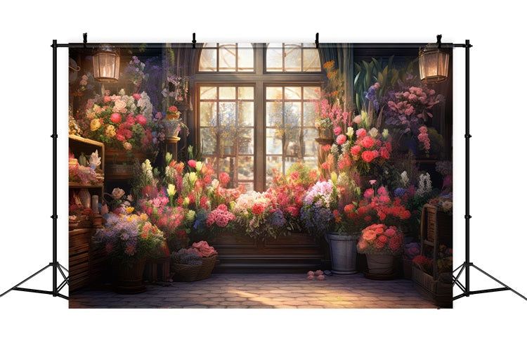 Photo Backdrop Spring Window View Colorful Flowers Backdrop BRP11-544