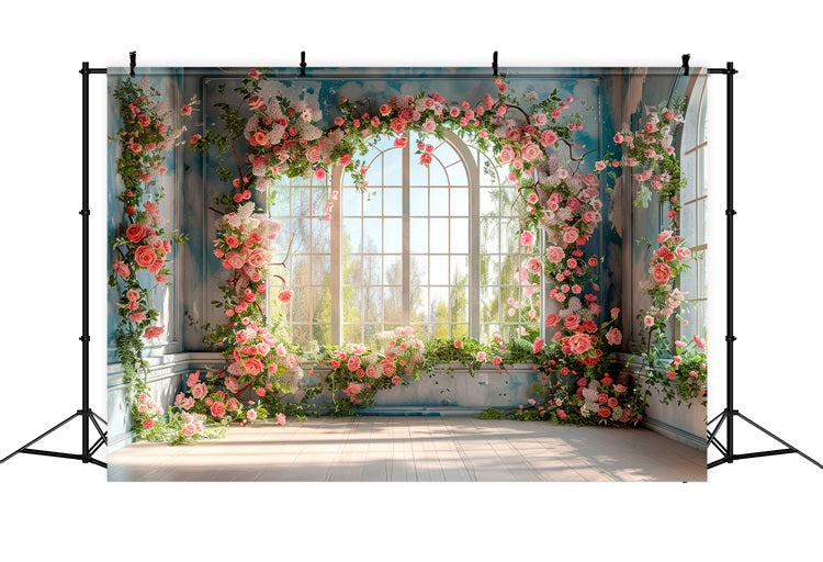 Backdrops Spring Flower-Draped Windows Romantic Backdrop BRP11-546