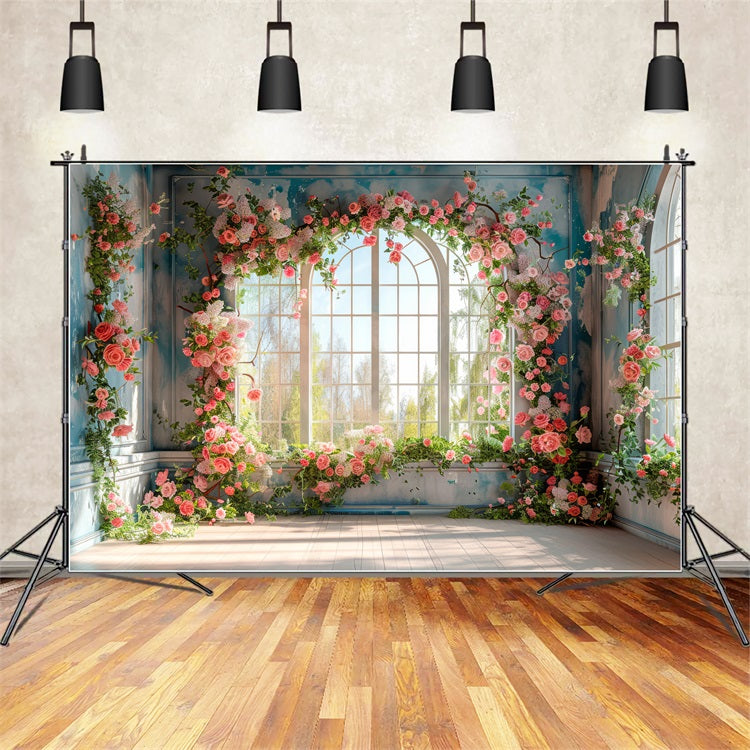 Backdrops Spring Flower-Draped Windows Romantic Backdrop BRP11-546