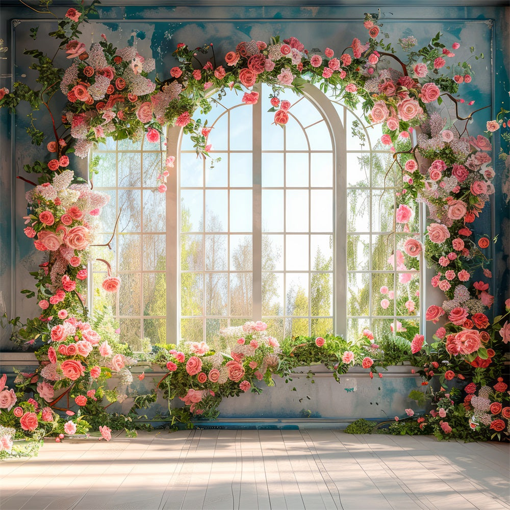 Backdrops Spring Flower-Draped Windows Romantic Backdrop BRP11-546