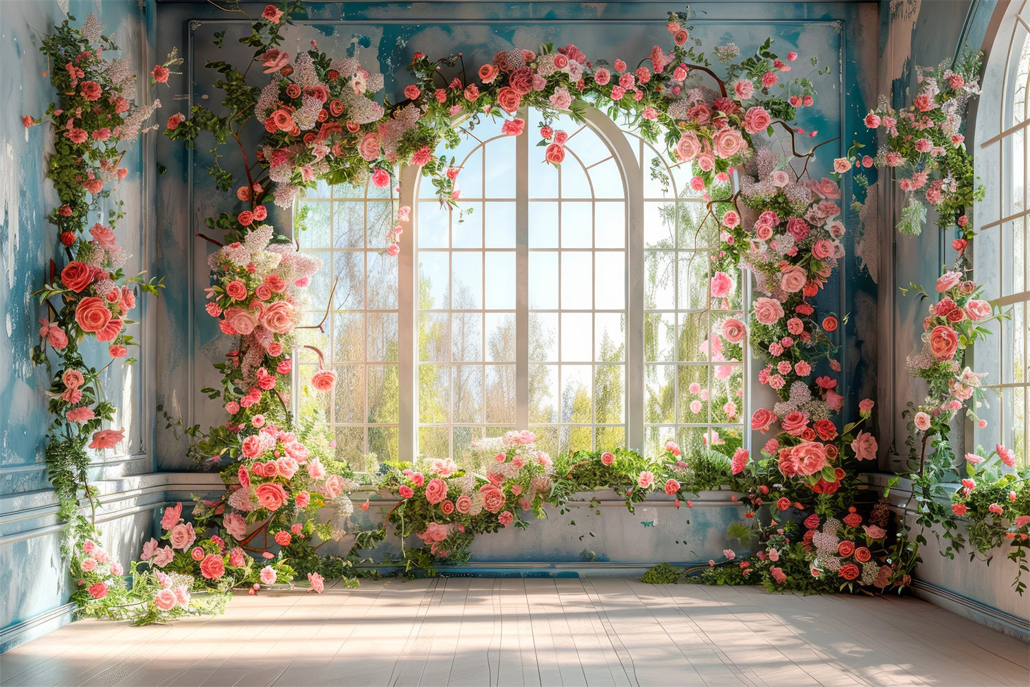 Backdrops Spring Flower-Draped Windows Romantic Backdrop BRP11-546