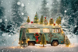 Winter Scene Backdrop Christmas Lights Vintage Van Backdrop BRP11-54