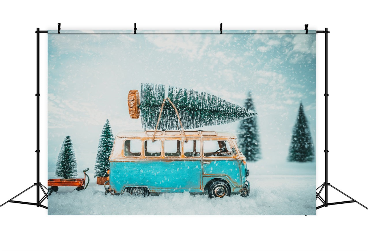 Winter Backdrop Photography Vintage Van Snowy Path Backdrop BRP11-55