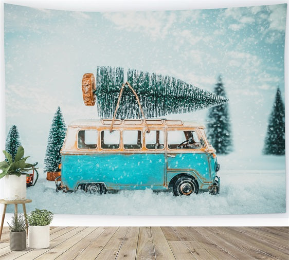 Winter Backdrop Photography Vintage Van Snowy Path Backdrop BRP11-55