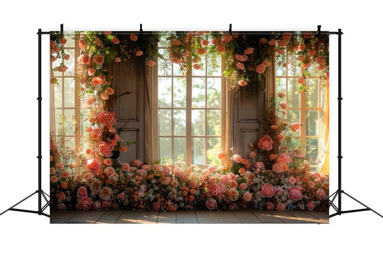 Spring Backdrop Flowers Window View Blooming Flowers Backdrop BRP11-551