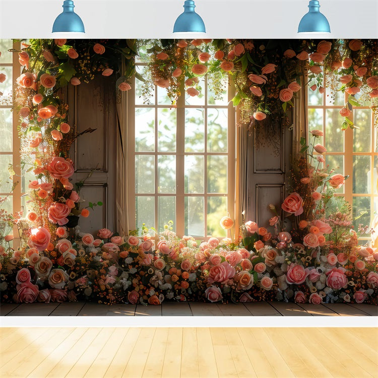 Spring Backdrop Flowers Window View Blooming Flowers Backdrop BRP11-551