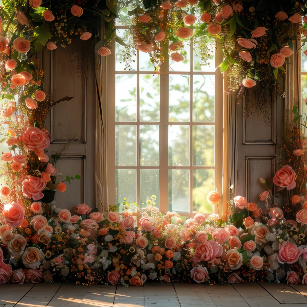 Spring Backdrop Flowers Window View Blooming Flowers Backdrop BRP11-551