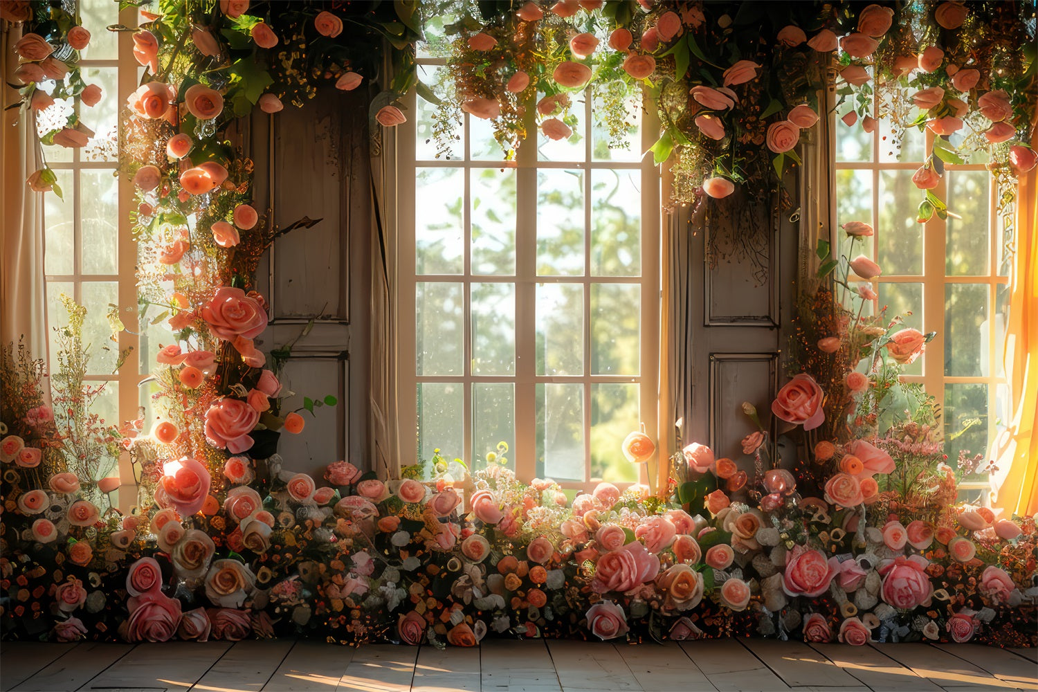 Spring Backdrop Flowers Window View Blooming Flowers Backdrop BRP11-551