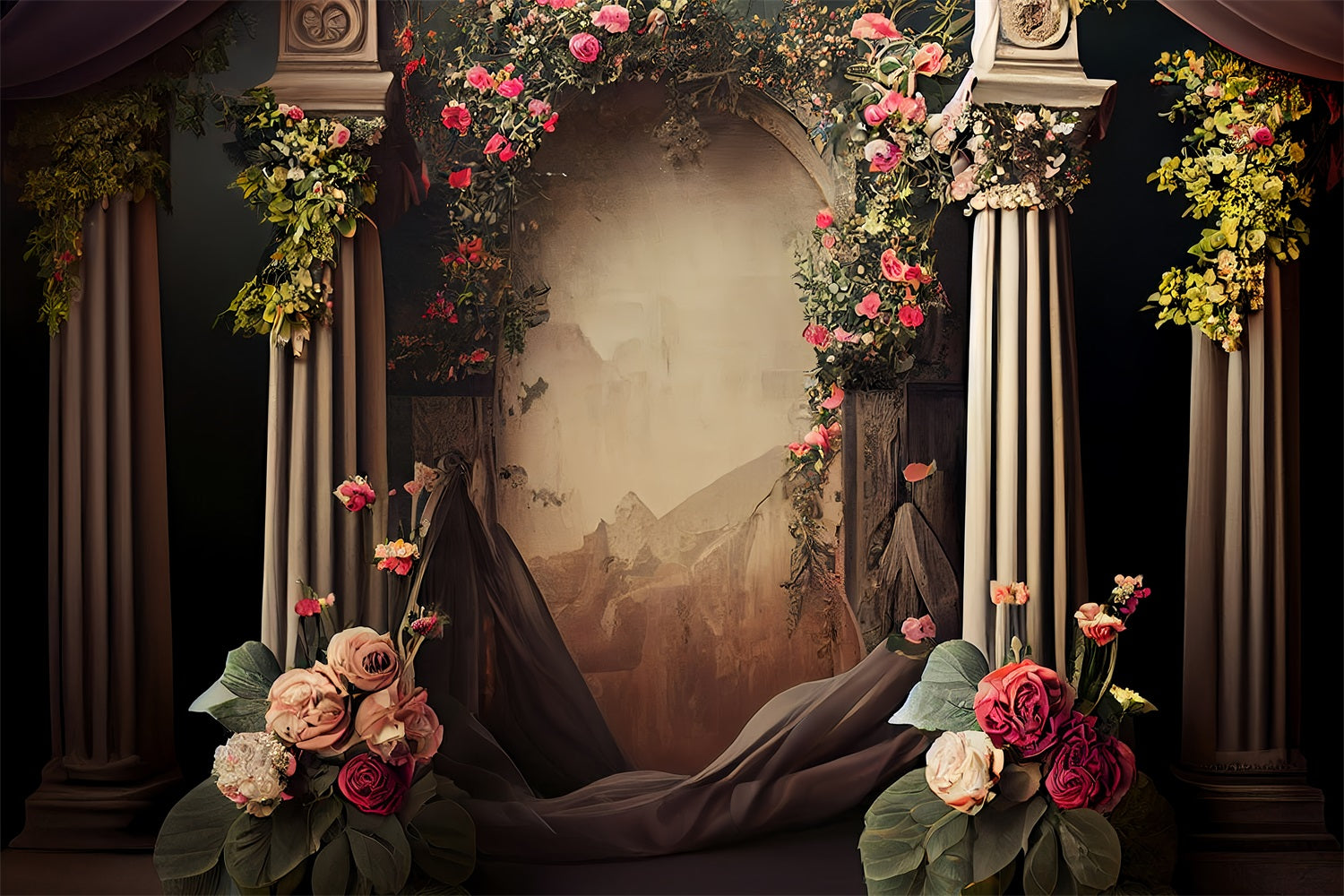 Photography Backdrops Vintage Rose Decor Arch Backdrop BRP11-556