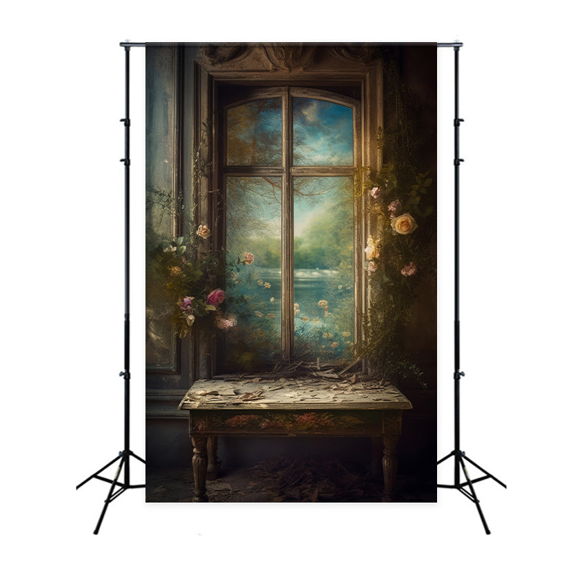 Photography Vintage Backdrop Window Decor Blossom Frame Backdrop BRP11-559