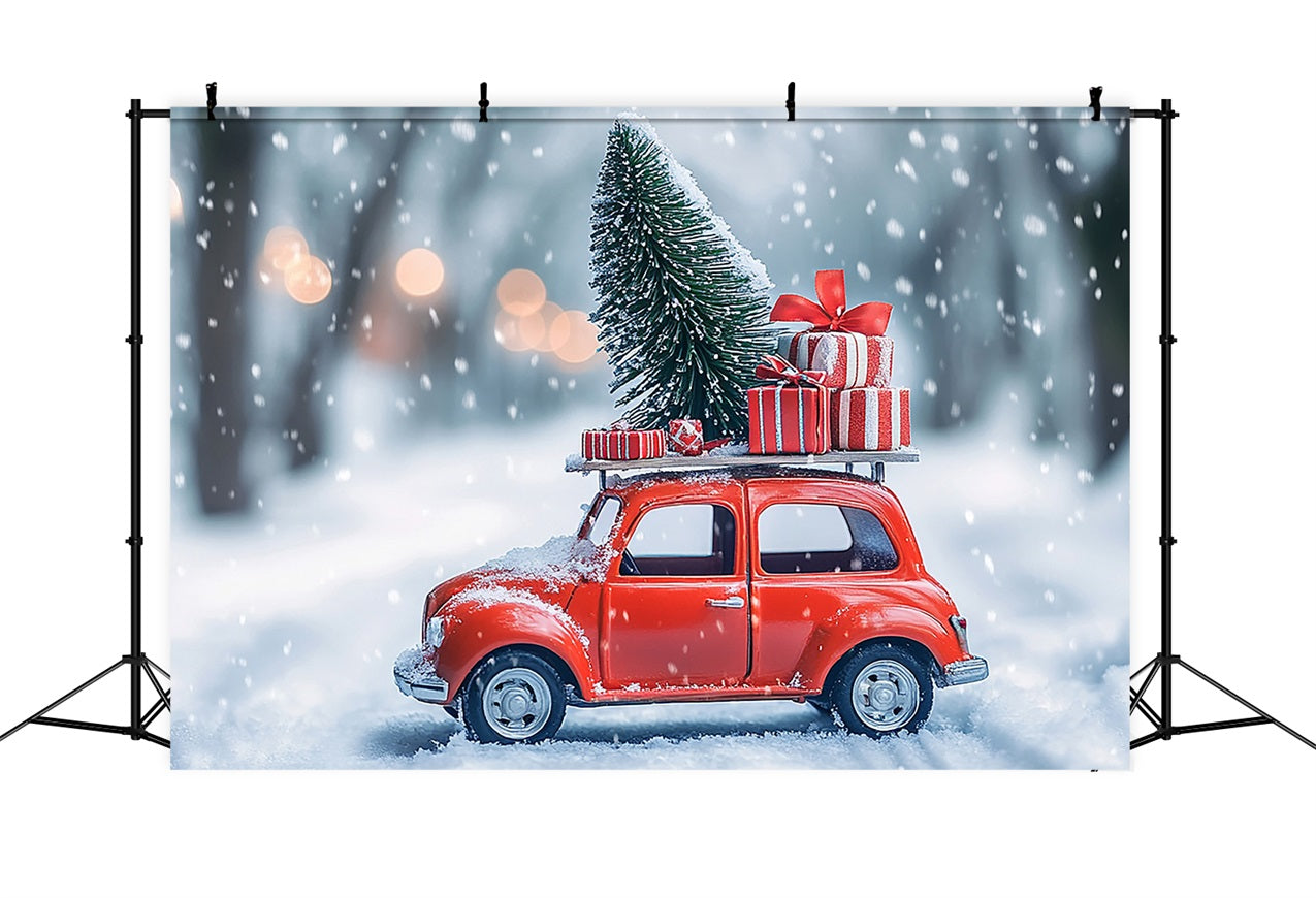 Winter Wonderland Backdrop Gift-Laden Red Car Backdrop BRP11-56