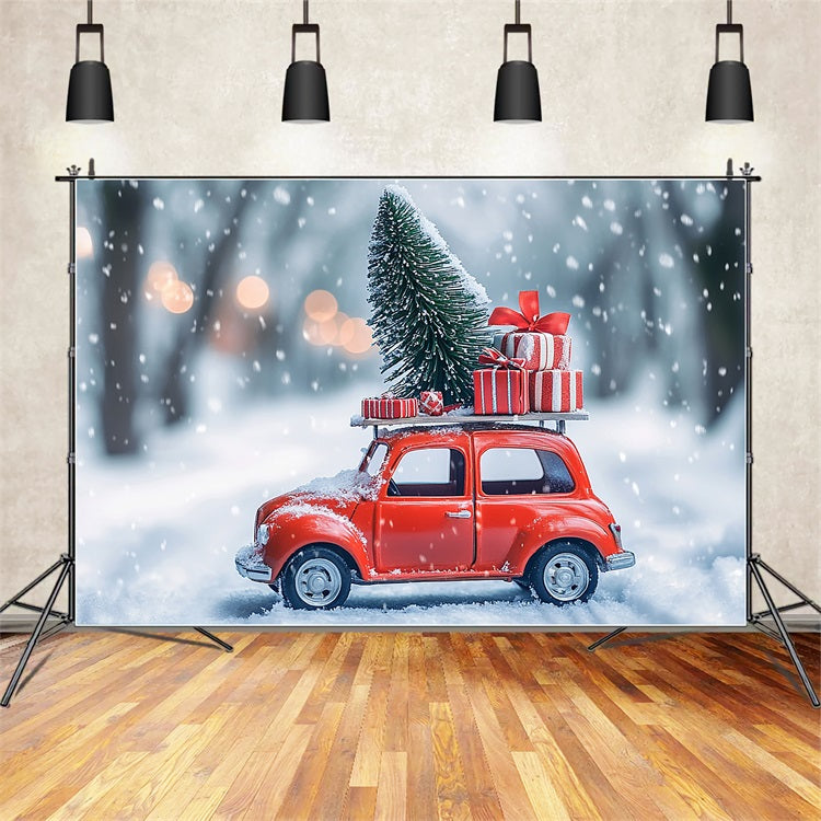 Winter Wonderland Backdrop Gift-Laden Red Car Backdrop BRP11-56