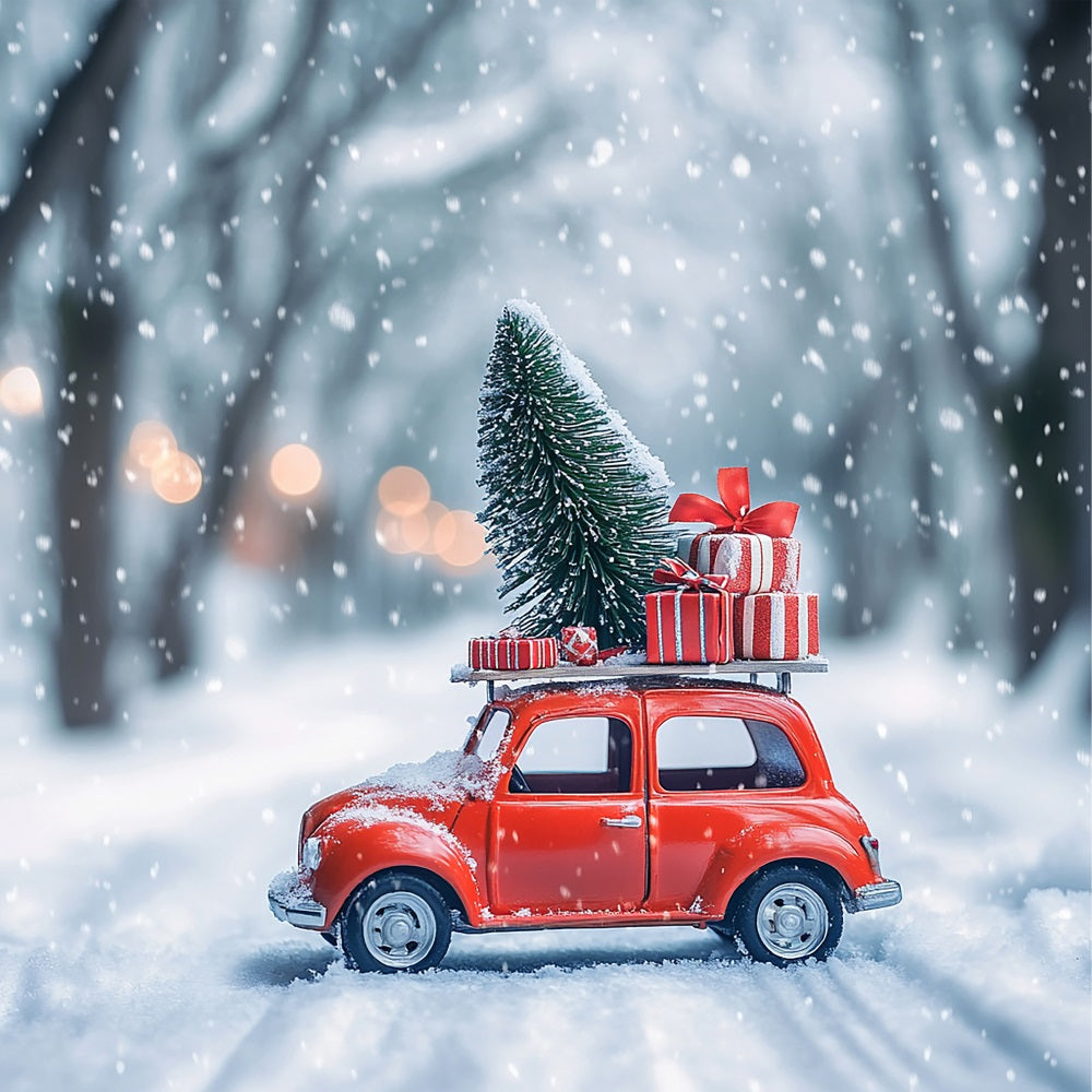 Winter Wonderland Backdrop Gift-Laden Red Car Backdrop BRP11-56