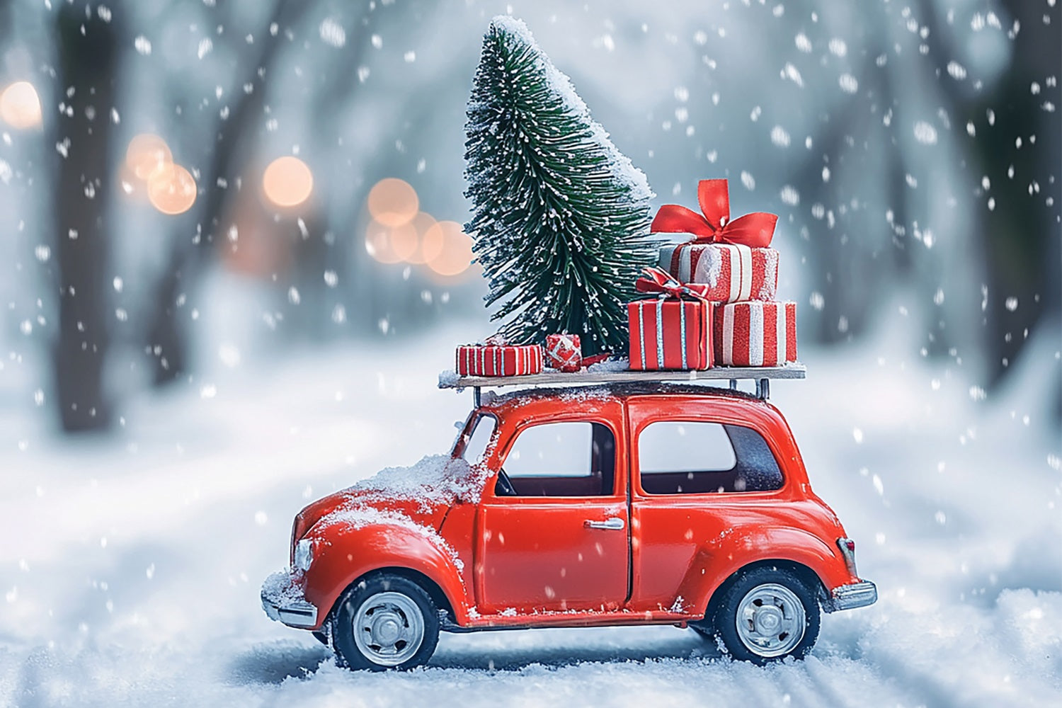 Winter Wonderland Backdrop Gift-Laden Red Car Backdrop BRP11-56