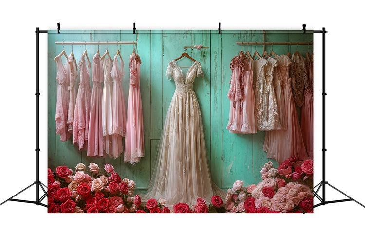 Vintage Backdrop Dress Flower Decor Pink Gowns Backdrop BRP11-568