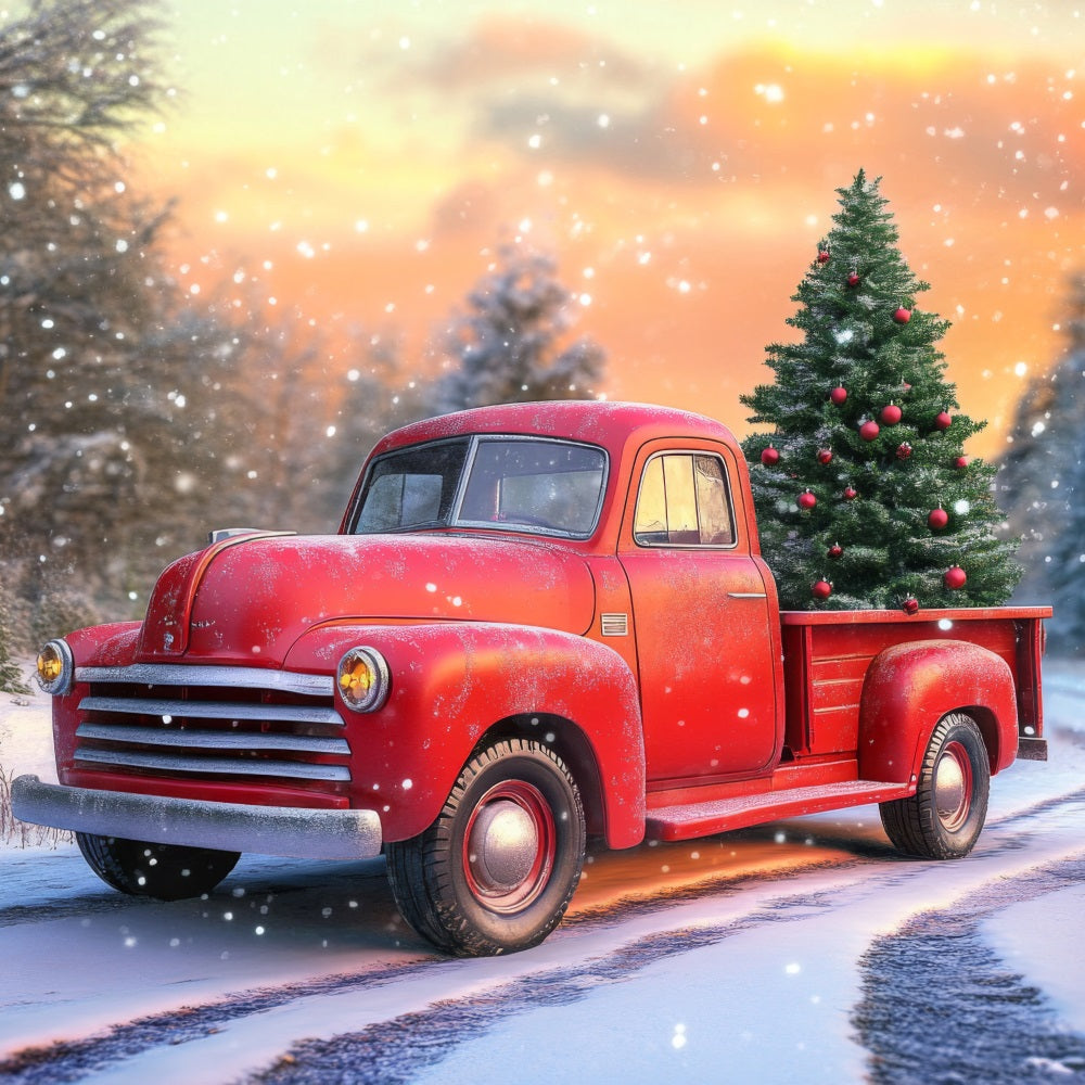 Backdrop Winter Wonderland Red Truck Christmas Tree Backdrop BRP11-57