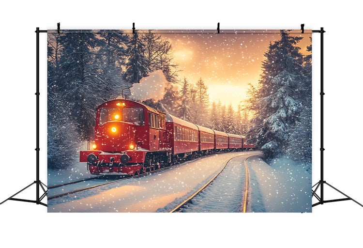 Winter Backdrop Scenes Snowfall Red Train Frosty Forest Backdrop BRP11-58