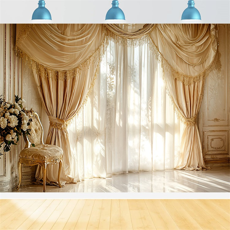 Photo Backdrop Vintage Golden Tassel Curtains Window Backdrop BRP11-581