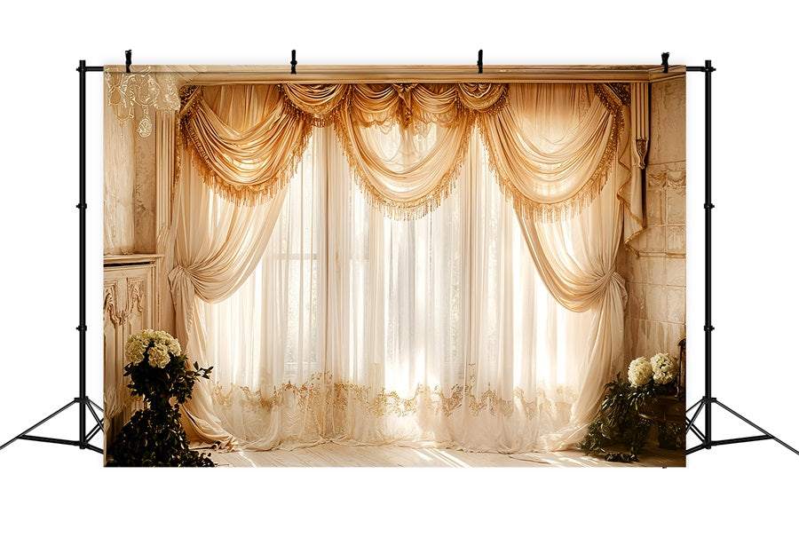 Vintage Backdrops Photography Window Beige Drapes Curtain Backdrop BRP11-582