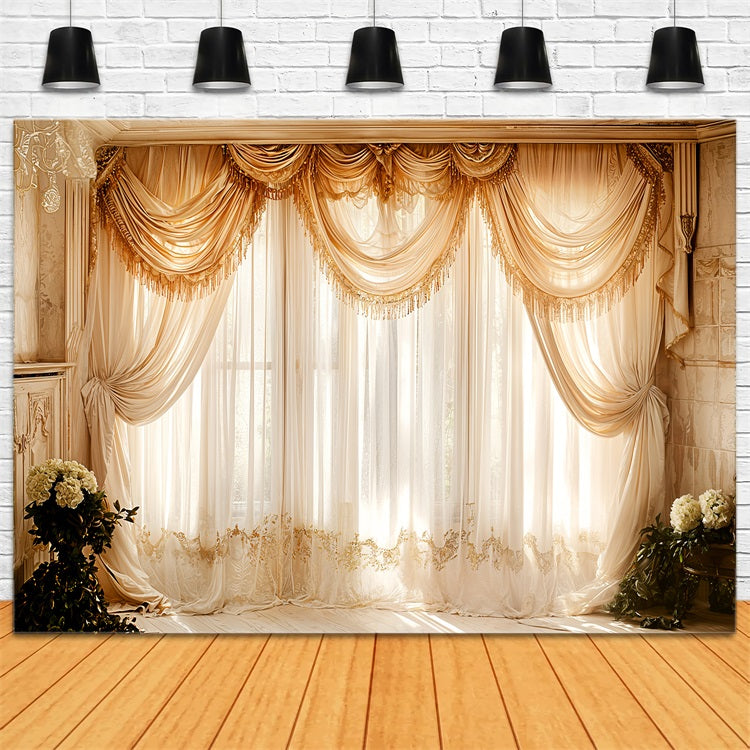 Vintage Backdrops Photography Window Beige Drapes Curtain Backdrop BRP11-582