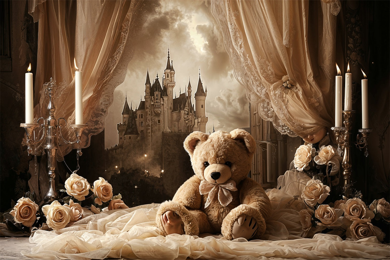 Vintage Photo Backdrop Ideas Castle Teddy Curtain Backdrop BRP11-583