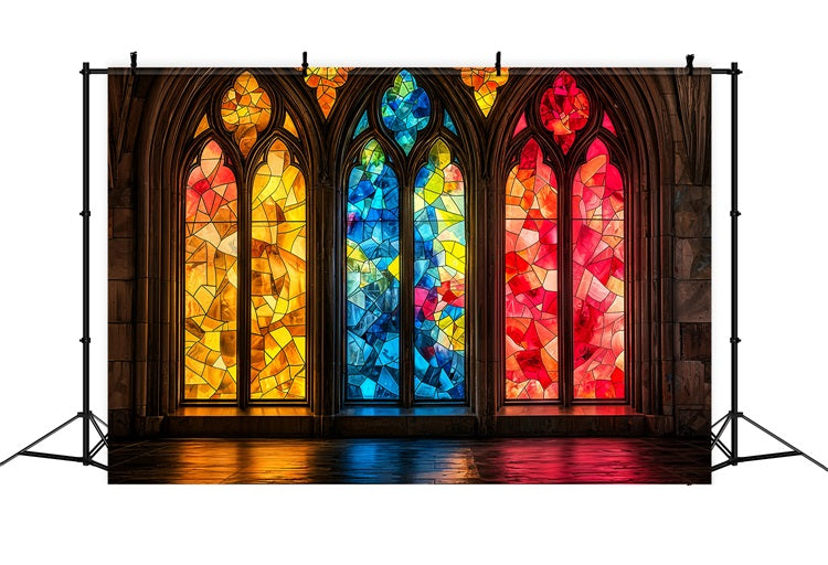 Photography Vintage Backdrops Colorful Church Windows Backdrop BRP11-585