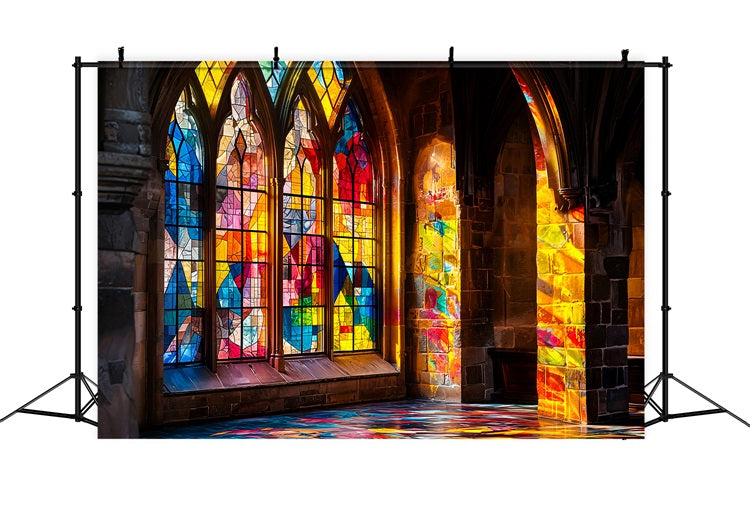 Vintage Backdrops Church Colored Glass Windows Backdrop BRP11-586