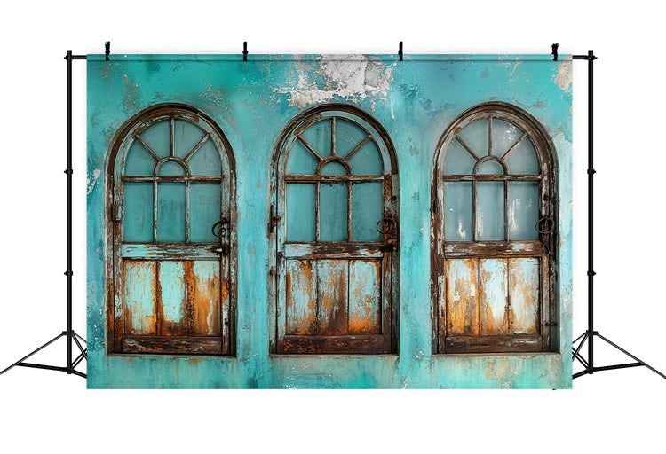 Vintage Photo Backdrops Faded Doors Teal Retro Wall Backdrop BRP11-589