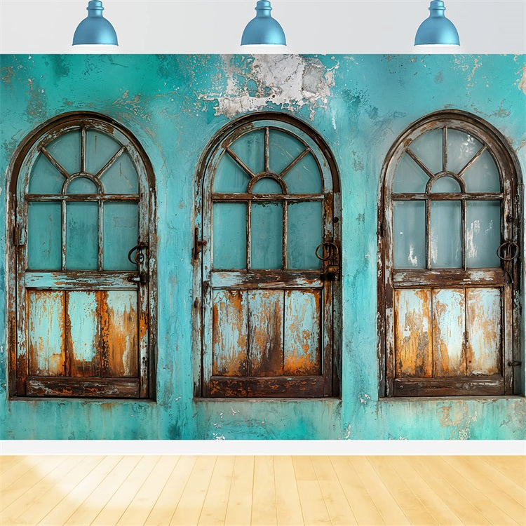 Vintage Photo Backdrops Faded Doors Teal Retro Wall Backdrop BRP11-589