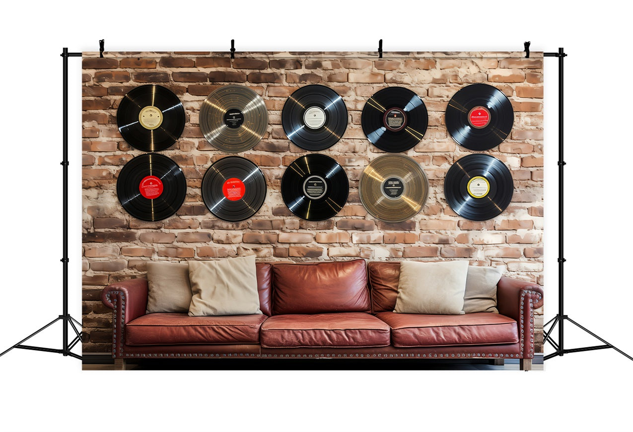 Vintage Photography Backdrop Vinyl Records Brick Wall Backdrop BRP11-593