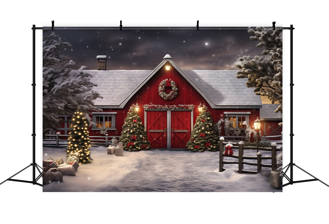 Winter Backdrop Photography Barn Christmas Trees Snow Backdrop BRP11-61