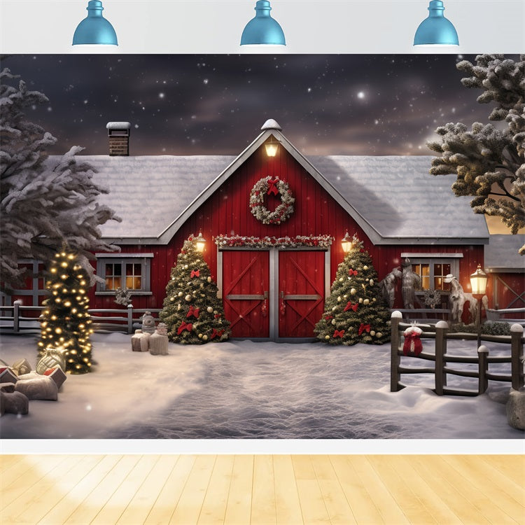 Winter Backdrop Photography Barn Christmas Trees Snow Backdrop BRP11-61