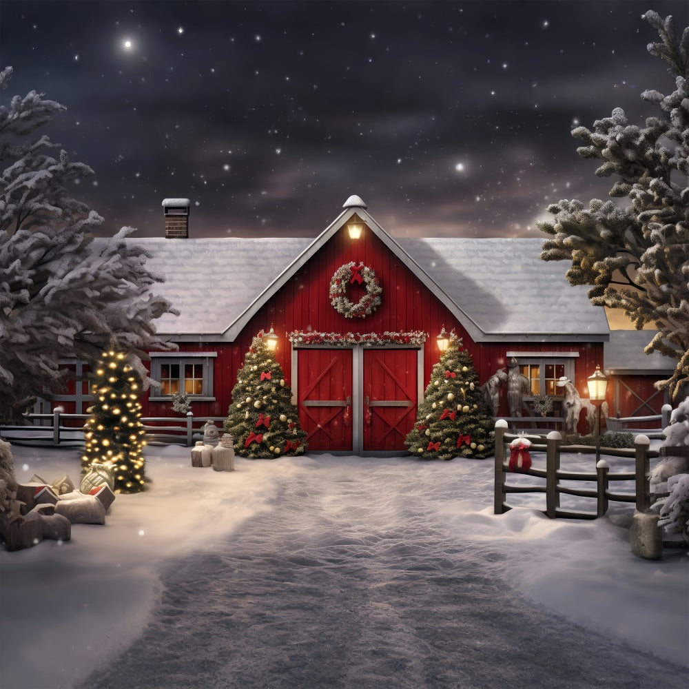 Winter Backdrop Photography Barn Christmas Trees Snow Backdrop BRP11-61