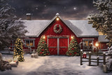 Winter Backdrop Photography Barn Christmas Trees Snow Backdrop BRP11-61