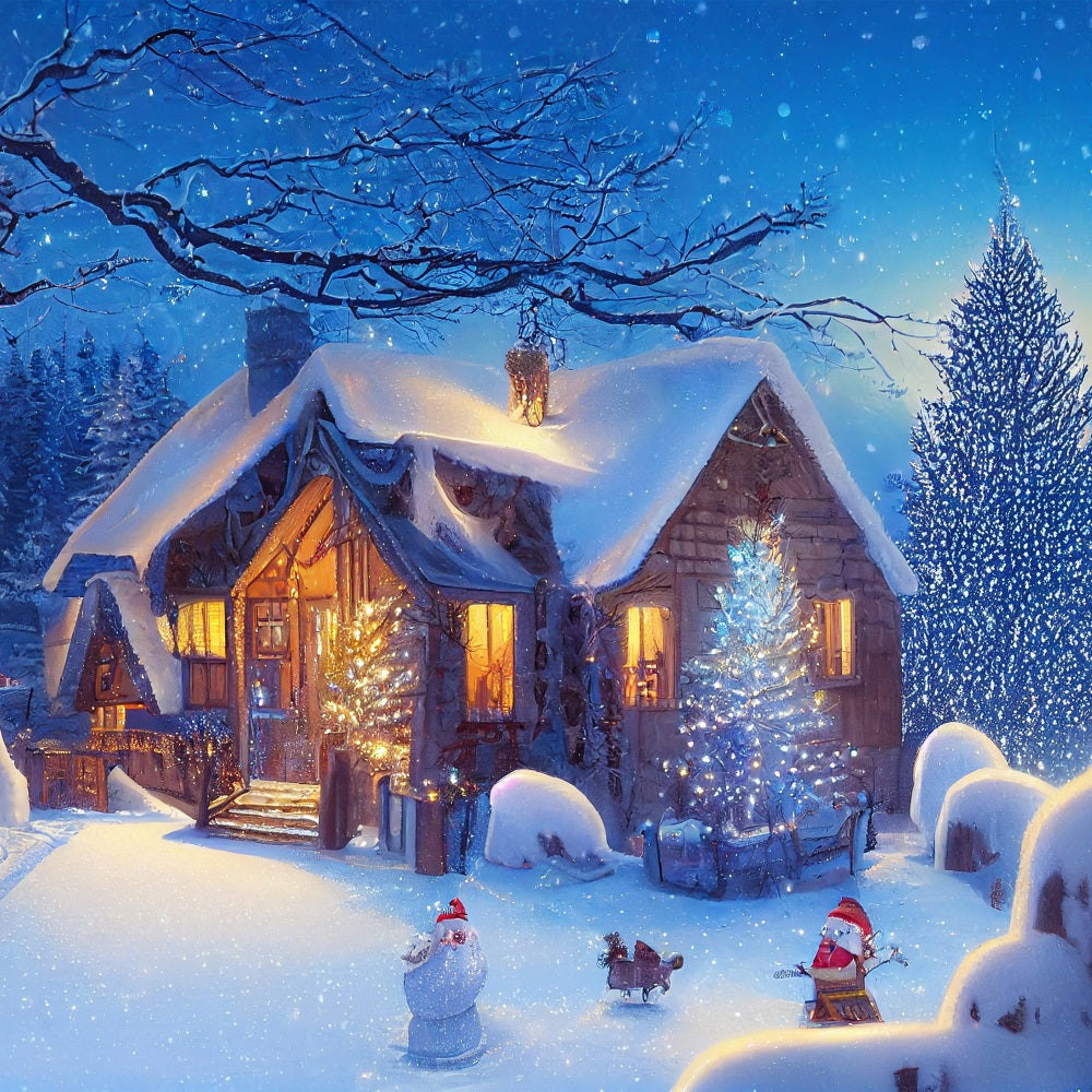 Winter Backdrop Ideas Snowy Evening Christmas Cottage Backdrop BRP11-62