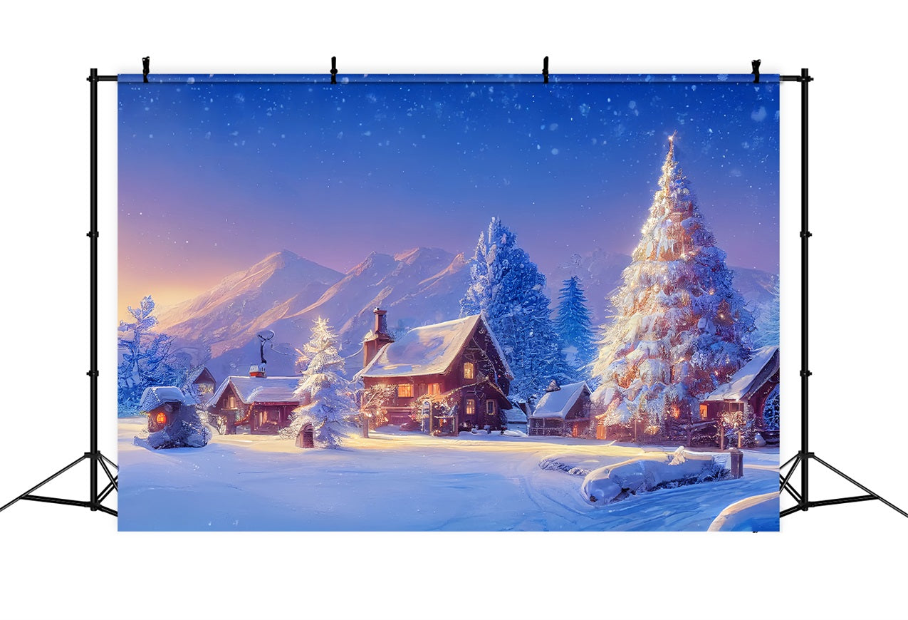 Photo Backdrop Winter Snowy Cabin Christmas Tree Backdrop BRP11-63