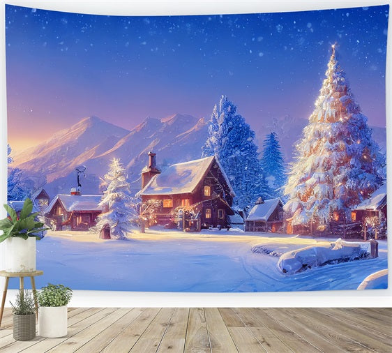 Photo Backdrop Winter Snowy Cabin Christmas Tree Backdrop BRP11-63