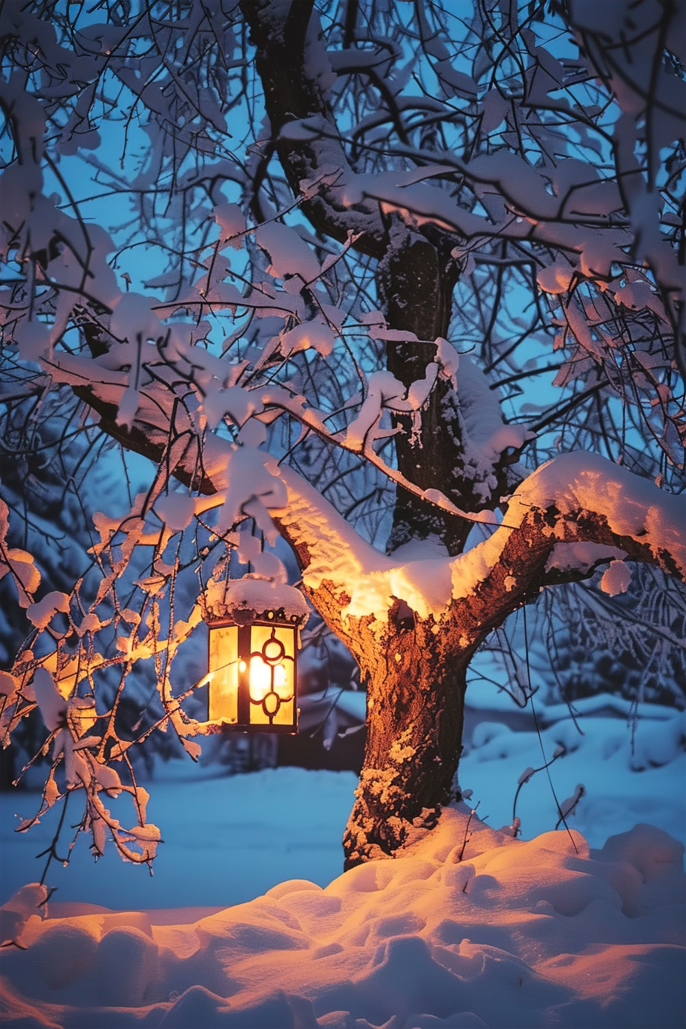 Winter Backdrops Snowy Tree Glowing Lantern Backdrop BRP11-65