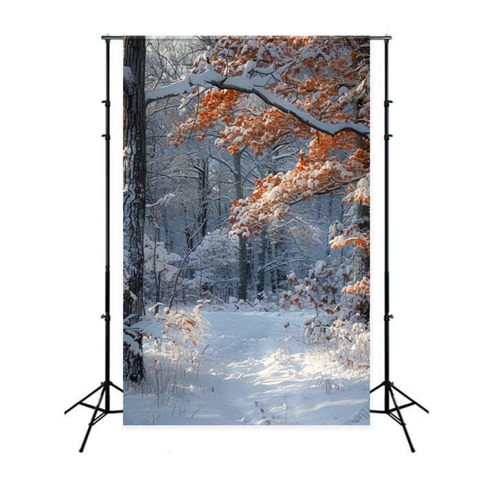 Winter Scene Backdrops Orange Leaves Snow Backdrop BRP11-66