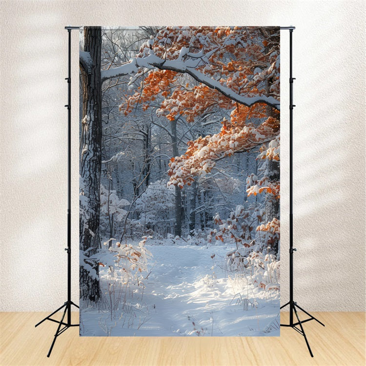 Winter Scene Backdrops Orange Leaves Snow Backdrop BRP11-66