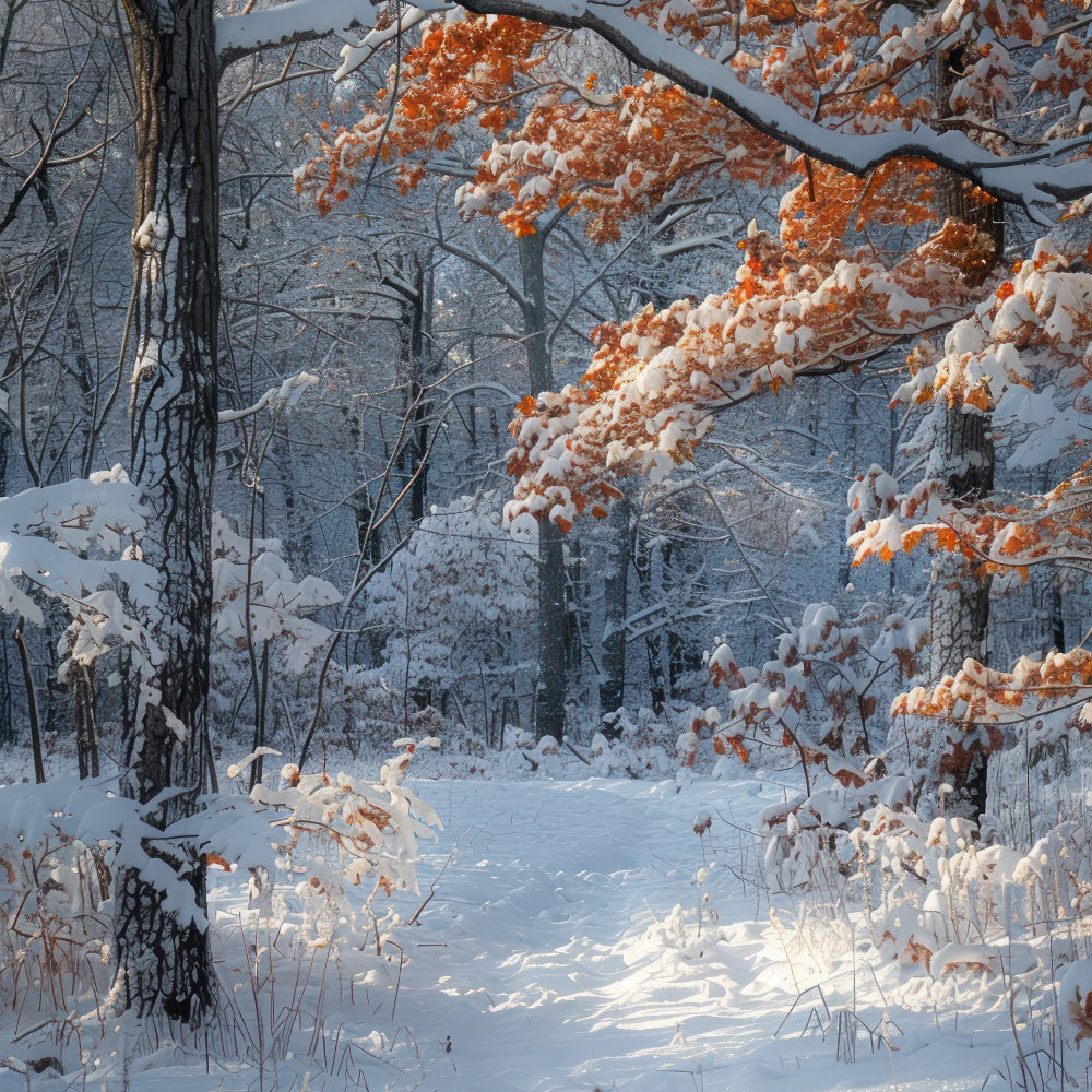 Winter Scene Backdrops Orange Leaves Snow Backdrop BRP11-66