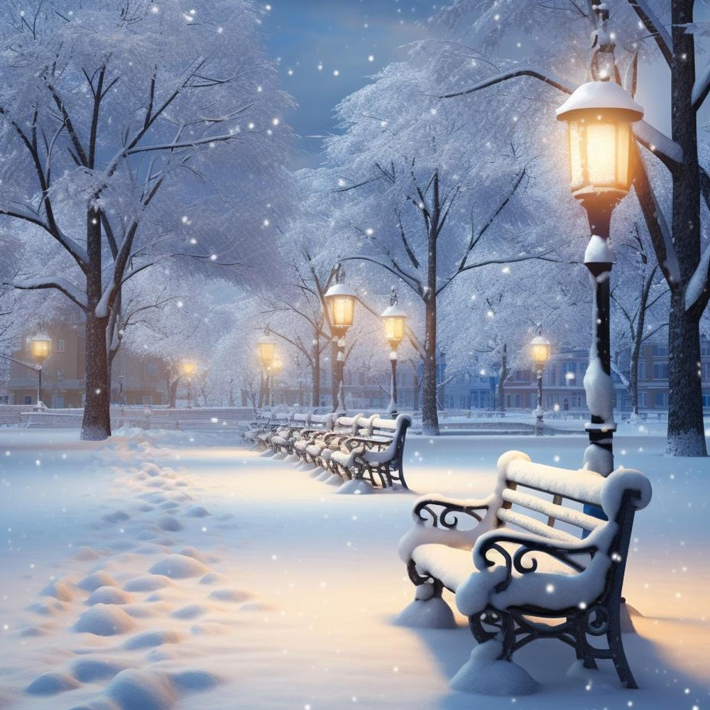 Winter Photo Backdrops Enchanted Snowy Evening Park Backdrop BRP11-70