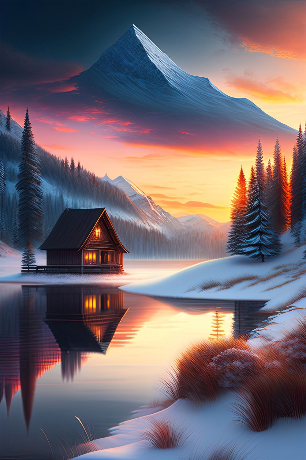 Winter Backdrop Scenes Cabin Frozen Lake Backdrop BRP11-72