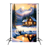 Winter Backdrop Ideas Log Cabin Snowy Lake Backdrop BRP11-73