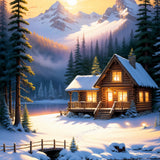 Winter Backdrop Ideas Log Cabin Snowy Lake Backdrop BRP11-73