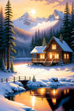 Winter Backdrop Ideas Log Cabin Snowy Lake Backdrop BRP11-73