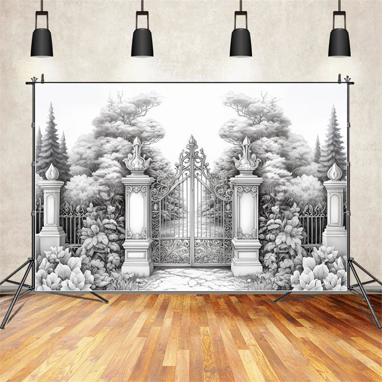 Winter Photo Backdrop Ironwork Entrance Tranquil Gardens Backdrop BRP11-74