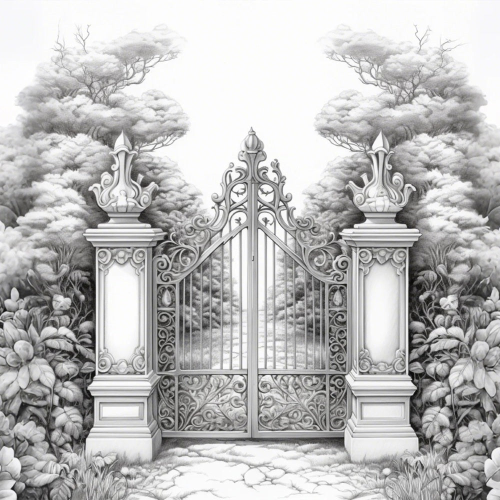 Winter Photo Backdrop Ironwork Entrance Tranquil Gardens Backdrop BRP11-74