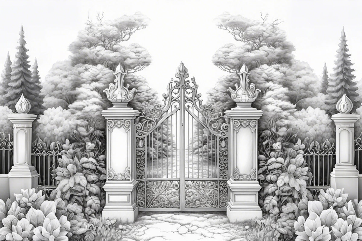 Winter Photo Backdrop Ironwork Entrance Tranquil Gardens Backdrop BRP11-74